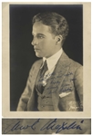 Charlie Chaplin Signed 11 x 14 Photo -- Gorgeous Matte Photo Signed in Bold Blue Ink by Chaplin